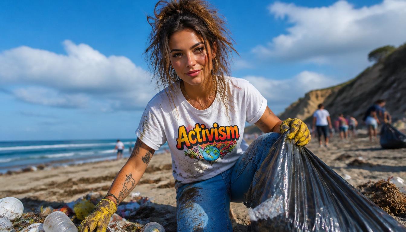 Woman wearing an activism graphic tee with a bold statement design