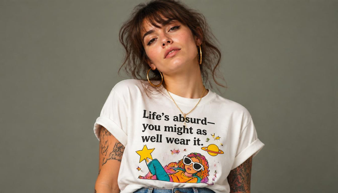 Woman wearing a Convict Shirts graphic tee from the monthly limited drop