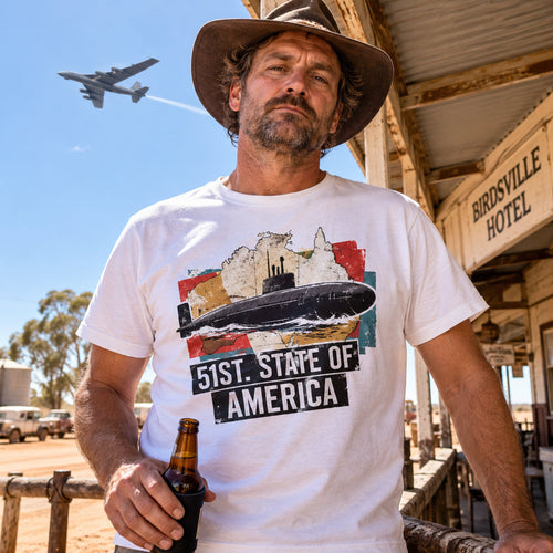 51 ST. STATE 2 graphic tee — white Convict Shirts T-shirt with submarine and Australia graphic