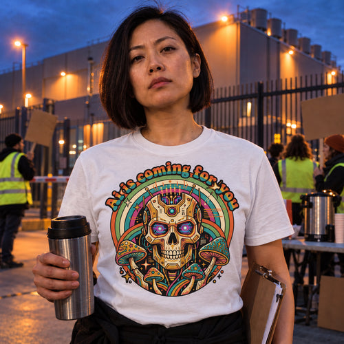 AI Is Coming For You — Design 017, white tee custom product image variation
