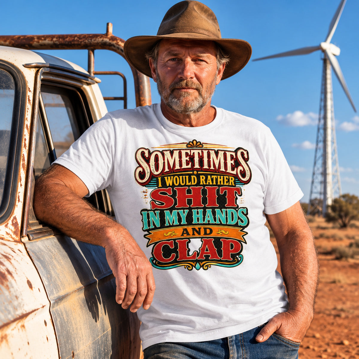 SOMETIMES — white tee cowboy custom product image, Design CS-014
