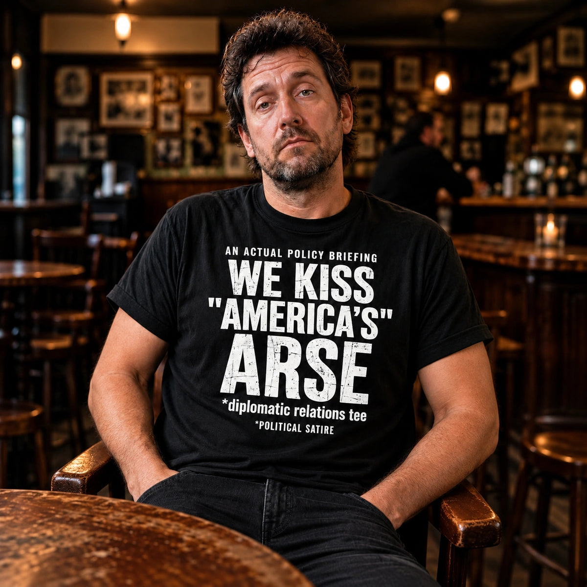 KISS ARSE graphic tee — black Convict Shirts T-shirt with distressed white typography